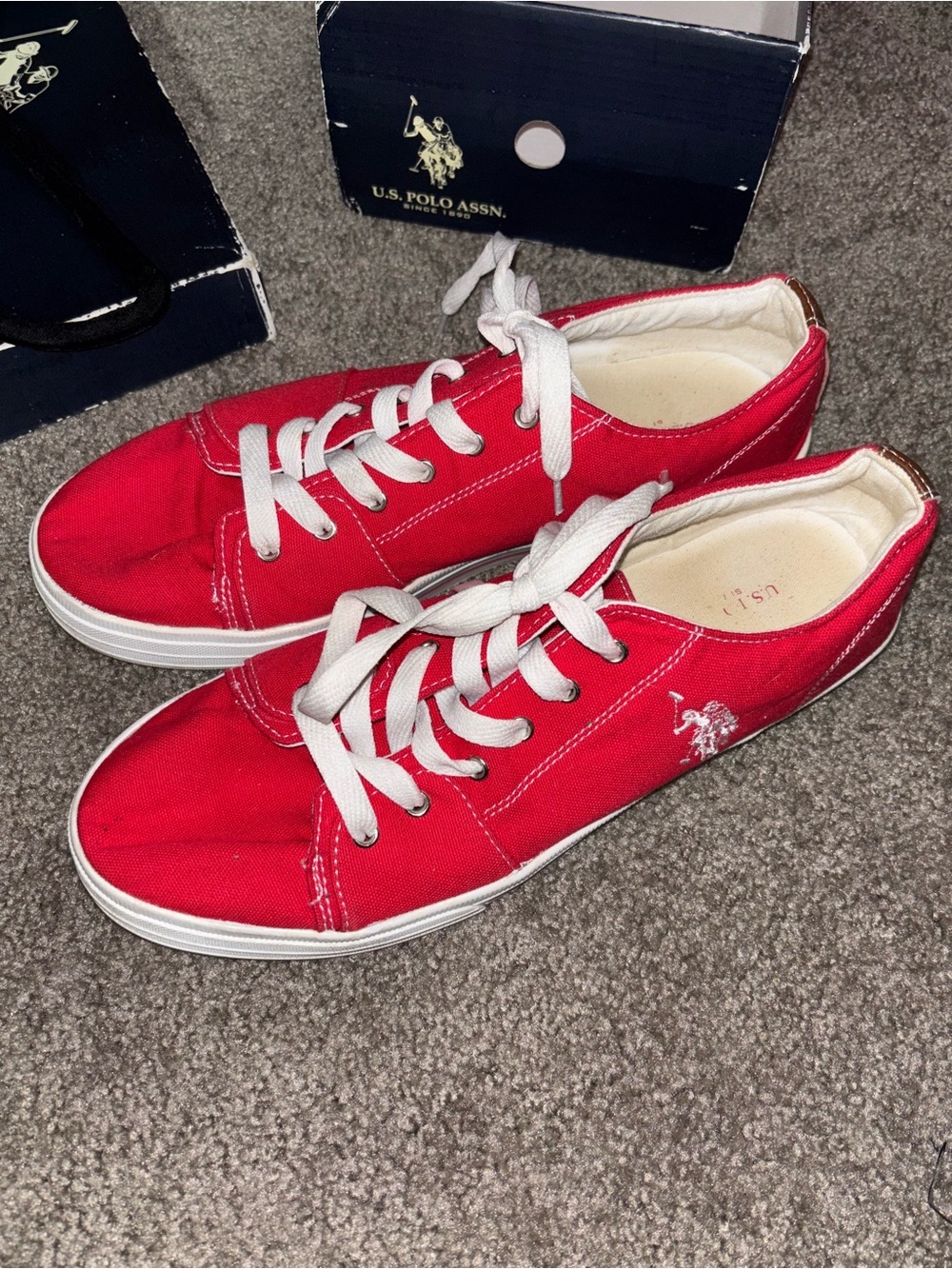 U.S. Polo Assn. Women’s Red Canvas Low-Top Sneakers with White Accents